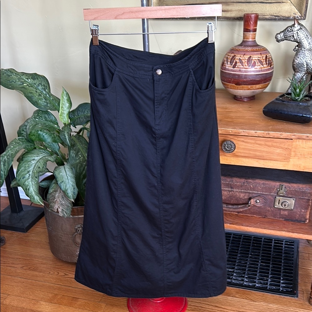VINTAGE 90s Basic Editions Black Denim Midi Skirt 100% Cotton